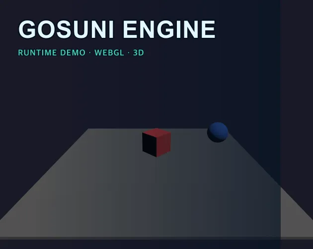 조명 아래 큐브와 구가 놓인 Gosuni Engine 3D 데모 화면