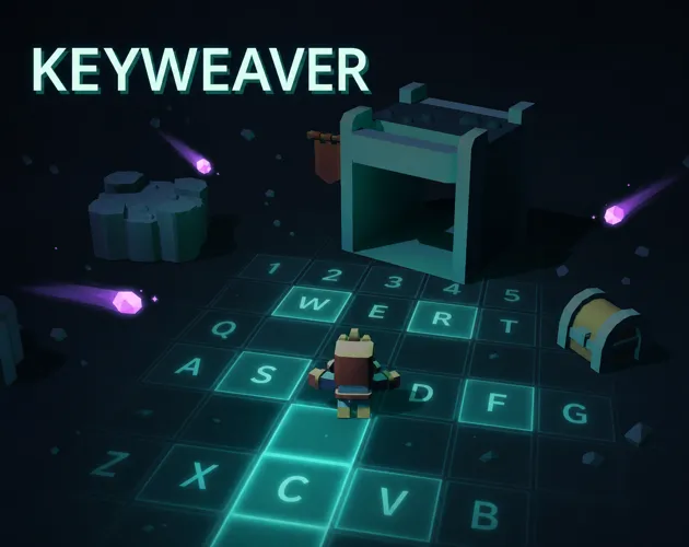 빛나는 키 타일 위를 이동하는 Keyweaver 게임 화면